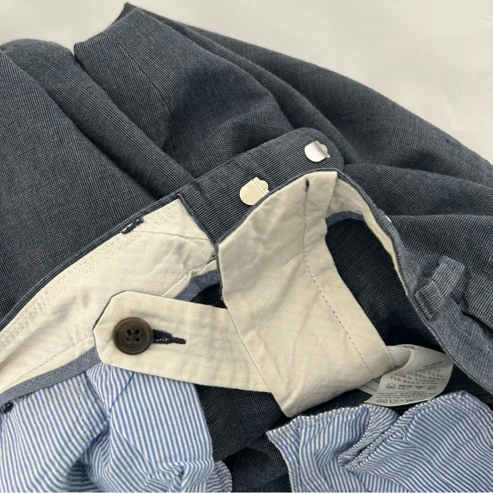J Crew Bowery Slim Pants Mens Actual Size‎ 30x30 Blue Linen Blend Dress Slacks